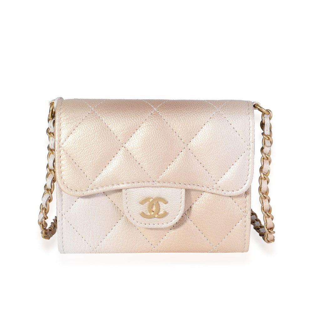 Chanel Gold Metallic Ombré Quilted Goatskin Classic Mini Clutch with Chain
